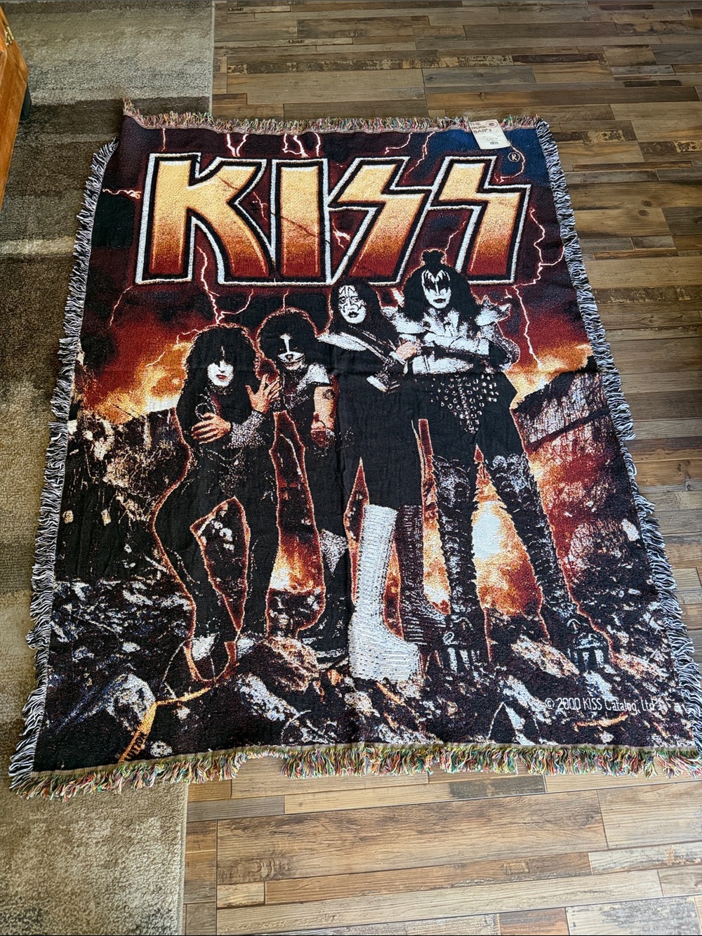 Vtg NWT Kiss Farewell Tour Black Orange Red Graphic Woven Tapestry Throw Blanket